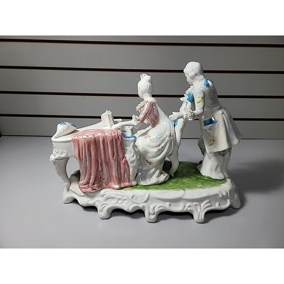 Antique Porcelain Victorian Couple Playing Piano Lace Detail Eradecant Finish - Picture 6 of 10